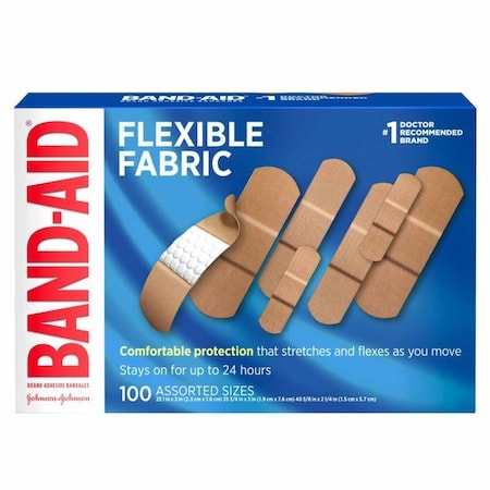 Band-Aid Flexible Fabric Adhesive Strip 25 1 X 3 In., 35 3/4 X 3 In., 40 5/8 X 2-1/4 In. Fabric Rectangle Tan Sterile 38137115078